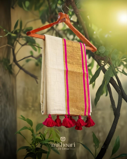 Kerala Kasavu Mul Cotton Saree | 120 Count