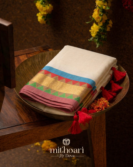 Kerala Multicolour Kasavu Pure Cotton Saree